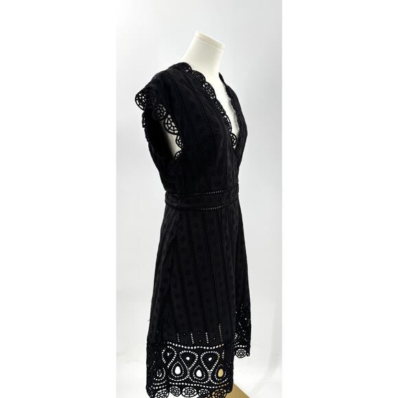 Opening Ceremony Black Lace Eyelet Sleeveless V-neck Dress Knee Length Sheath 8 - Picture 3 of 13